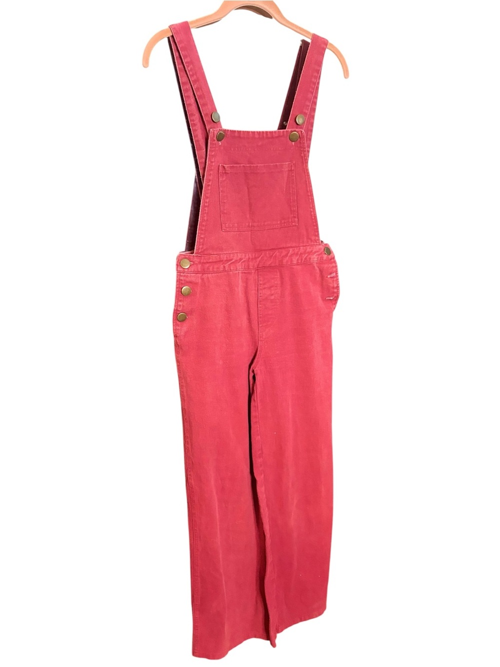 Forever 21 Rose Pink Denim Y2K Wide Leg Overalls with Front Bib Pocket sz S